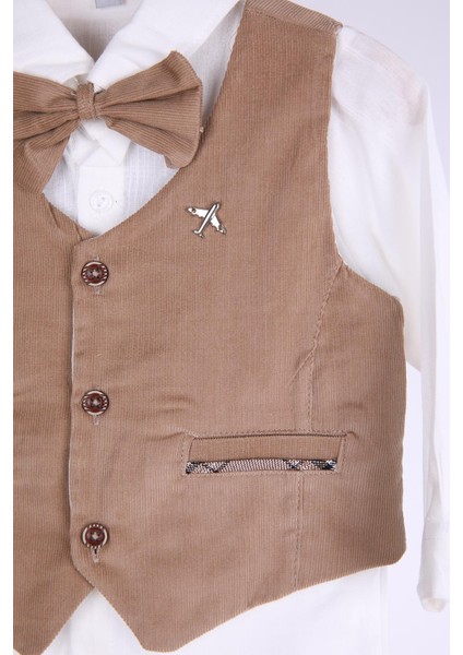 Fitilli Yelek Pantolon Keten Gömlek Papyonlu Erkek Çocuk Takım Elbise 13519 indirimleri