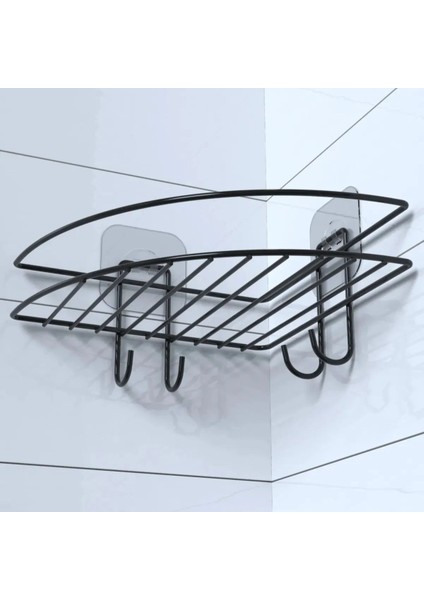 Buffer® Yapışkanlı Banyo Köşeliği Kancalı Köşe Rafı Duş Şampuanlık Duvar Düzenleyici Organizer Raf