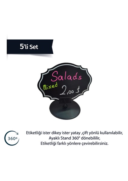 5 Adet Siyah Pvc Fiyat Etiketleri Silinebilir,yeniden Yazılabilir, Yuvarlak Ayaklı Pvc LEVHA,8CMX12CM