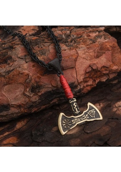 Viking Çift Taraflı Balta Kırmızı Ipli Erkek Kolye Çelik Takı fiyatları