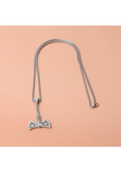 Viking Gri Çift Taraflı Balta Erkek Kolye Çelik Iskandinav Takı fiyatları