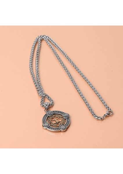 Viking Hayat Ağacı Çift Taraflı Erkek Kolye Çelik Iskandinav Takı fiyatları