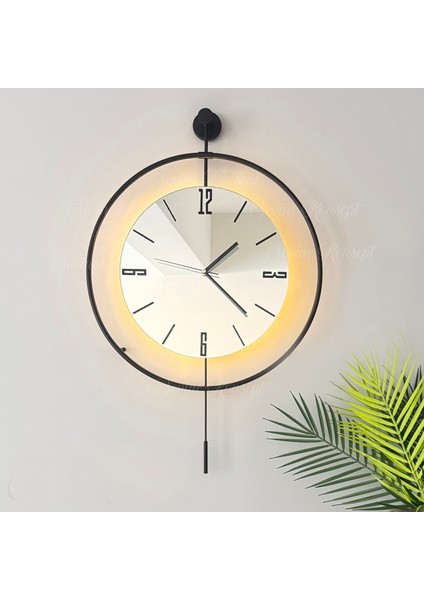 Sevinç Konsept Led'li Aynalı Tiktok 50 x 75 cm Siyah Orta Boy Modern Dekoratif Metal Duvar Saati