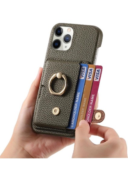 IPhone 11 Için Kılıf Pro Premium Dokulu Deri Kart Yuvaları Halka Standı (Yurt Dışından) modelleri