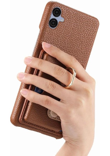 Samsung Galaxy A04E Premium Dokulu Deri Yüzük Standı Kart Yuvaları (Yurt Dışından) indirimleri
