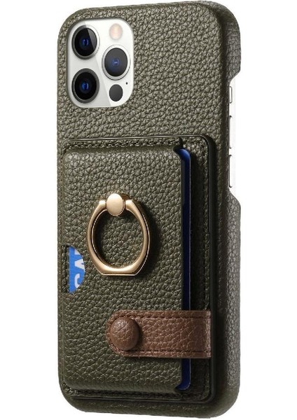 IPhone 12 Için Kılıf Pro Max Halka Standı Premium Dokulu Deri Kart Yuvaları (Yurt Dışından)