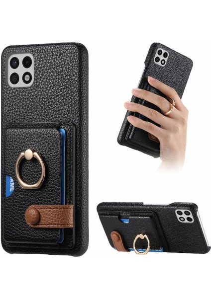 Samsung Galaxy A22 5g Kart Yuvaları Premium Dokulu Deri Yüzük (Yurt Dışından)