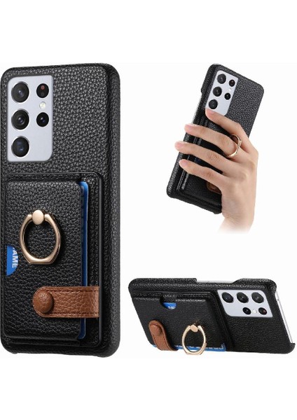 Samsung Galaxy S21 Ultra Kart Yuvaları Halka Standı Premium Dokulu (Yurt Dışından)