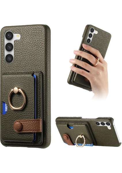 Samsung Galaxy S23 Halka Standı Premium Dokulu Deri Kart Yuvaları (Yurt Dışından)