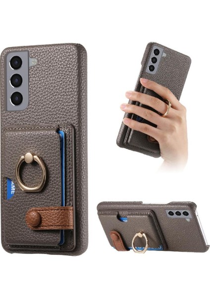 Samsung Galaxy S21 Artı Halka Standı Premium Dokulu Deri Kart (Yurt Dışından)