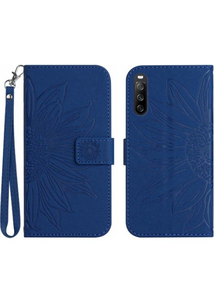 Sony Xperia 10 Vı Için Kılıf Kısa Kayış Kabartmalı Ayçiçeği Flip Cüzdan Kılıf (Yurt Dışından)