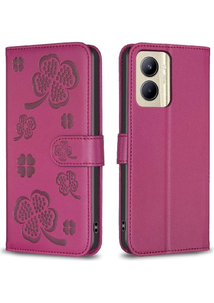 Realme C33 Çok Renkli Kart Yuvaları Tutucu Kickstand Yonca Pu Için Flip Case (Yurt Dışından)