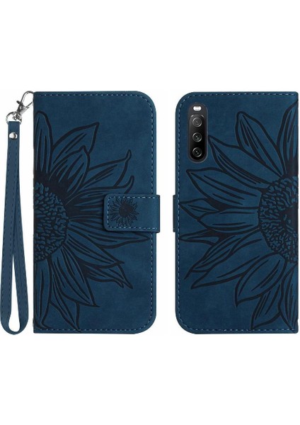 Sony Xperia 10 Vı Için Kılıf Kısa Kayış Kabartmalı Ayçiçeği Flip Cüzdan Kılıf (Yurt Dışından)