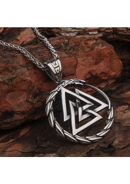 Viking Best Üç Üçgen Valknut Erkek Kolye Çelik Iskandinav Takı K2