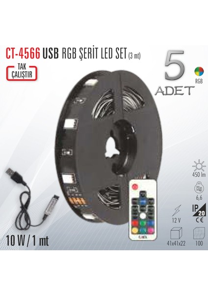 CT-4566 USB Rgb Şerit LED Set (3mt)