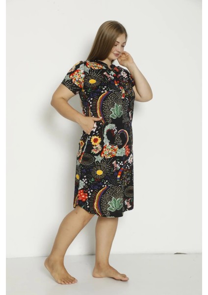 Kadın Kısa Kollu Cepli Düğmeli Büyük Beden Penye Modal Pamuklu Elbise modelleri