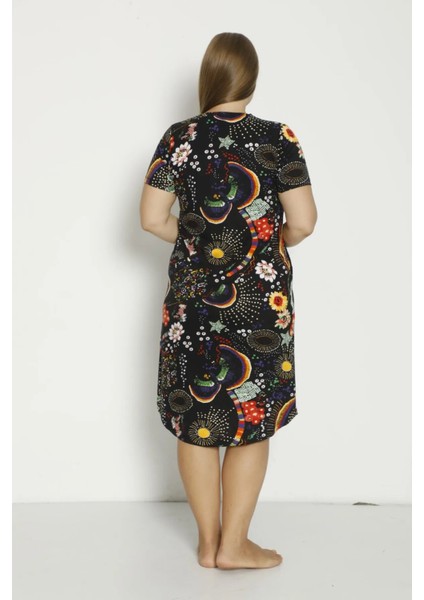 Kadın Kısa Kollu Cepli Düğmeli Büyük Beden Penye Modal Pamuklu Elbise indirimleri