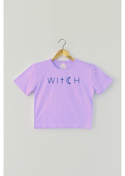 Lila Crop T-Shirt Witch Cadı Mor Renk Kadın Tişört Baby Tee