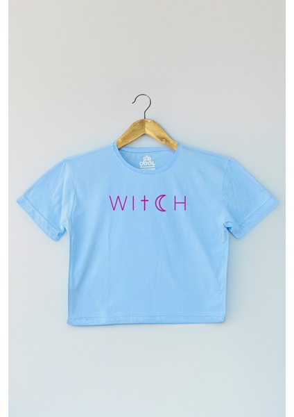 Light Blue Crop T-Shirt Witch Cadı Mavi Renk Kadın Tişört Baby Tee