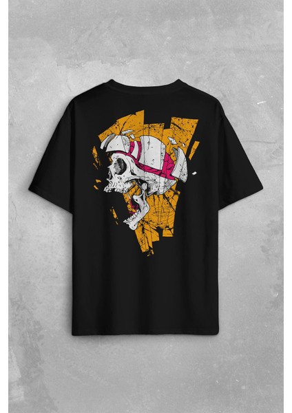Kurukafa Metal Skull Rock Sırt Ön Baskılı Oversize Tişört Unisex T-Shirt