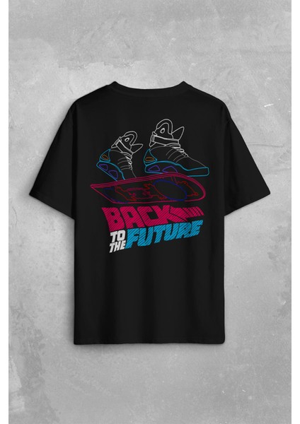Back To The Future Geleceğe Dönüş Uçan Kaykay Sırt Ön Baskılı Oversize Tişört Unisex T-Shirt