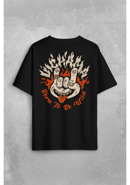 Born To Be Wild Rock And Roll Music Müzik Sırt Ön Baskılı Oversize Tişört Unisex T-Shirt