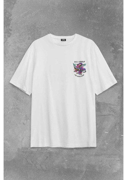 All About The Evolution Eagle And Snake Kartal ve Yılan Baskılı Oversize Beyaz T-Shirt fiyatları