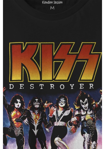 Unisex T-Shirt Kiss The Destroyer Rock Music Album Siyah Baskılı Tişört fiyatları