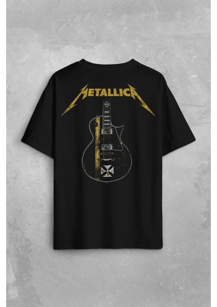Metallica Iron Cross Gitar Sırt Ön Baskılı Oversize Tişört Unisex T-Shirt