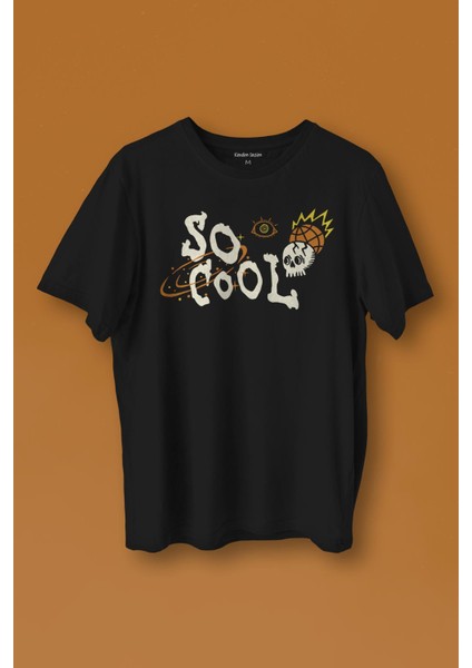 Unisex T-Shirt Skull Logo Y2K Kuru Kafa Galaksi Uzay Galaxy Siyah Baskılı Tişört