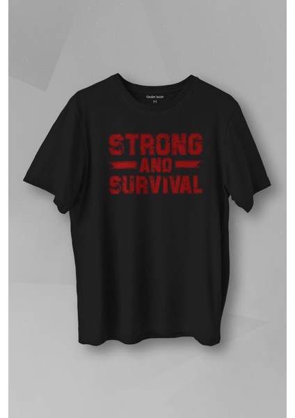 Unisex T-Shirt Spor Sas Strong And Survival Yazı Siyah Baskılı Tişört