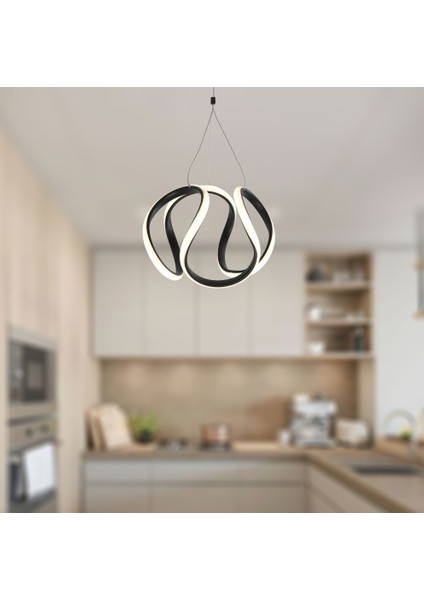 TT306-25-SY Tt Aydınlatma Orta Kavis Mat Siyah Ledli Avize