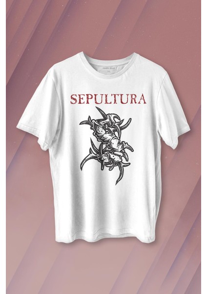 Unisex Beyaz T-Shirt Sepultura Cavalera Metal Rock Music Brazil Müzik Baskılı Tişört