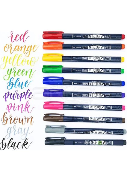 Fudenosuke Brush Pen Fırça Uçlu Kalem 10LU Set