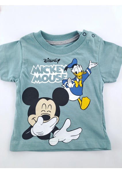 Erkek Bebek Ikili Takım Kot Şort Tişort Mickey Mouse Baskılı Su Yeşili fiyatları
