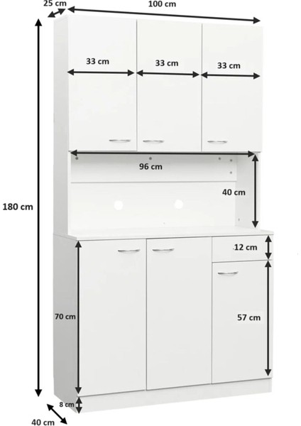 Kitaplık, Mutfak Dolabı, Beyaz Çok Amaçlı Dolap, %100 Mdf Dolap, Kiler Erzak Dolabı