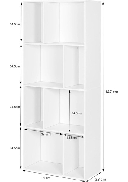 Dekoratif Kitaplık Raf, Bölmeli Kitaplık, Çok Amaçlı Raf, %100 Mdf, Mutfak Banyo Rafı