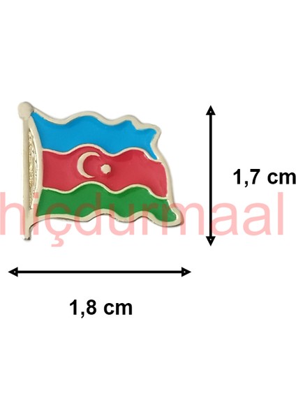 Dalgalı Azerbaycan Bayrağı Tasarımlı Gold Renk Metal Rozet 1 Paket 12'li