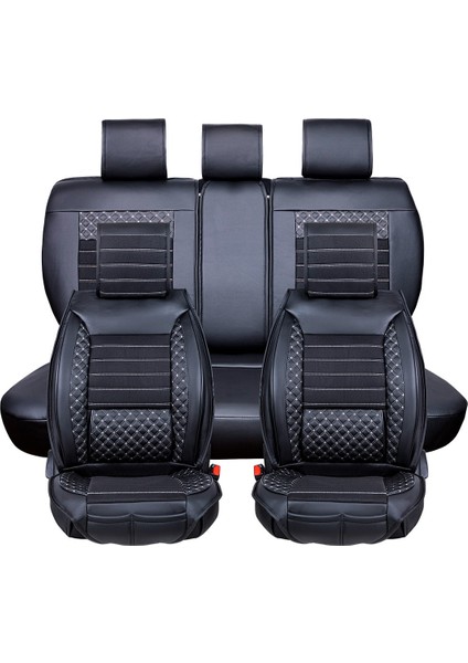 Seat Arona Uyumlu Deri Oto Koltuk Kılıfı Ön Arka Set Siyah Beyaz Atlas Model Sc