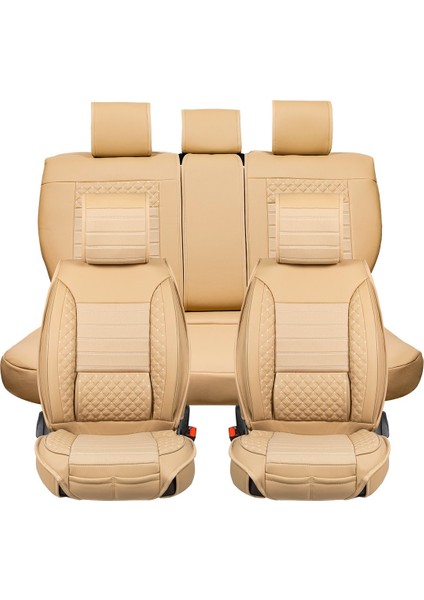 Volvo 960 Uyumlu Deri Oto Koltuk Kılıfı Ön Arka Set Bej Atlas Model Sc