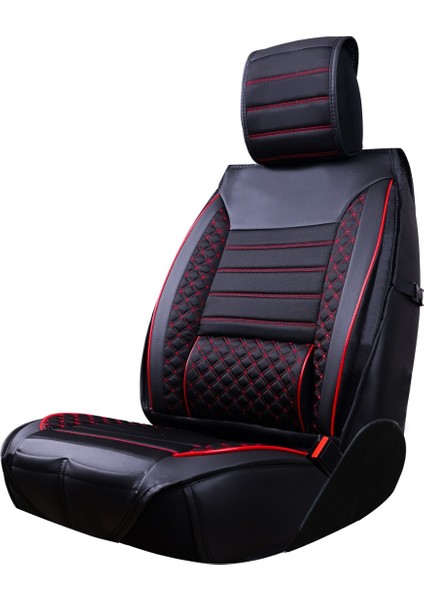 Citron C4 Cactus Uyumlu Deri Oto Koltuk Kılıfı Ön Arka Set Siyah Kırmızı Atlas Model Sc