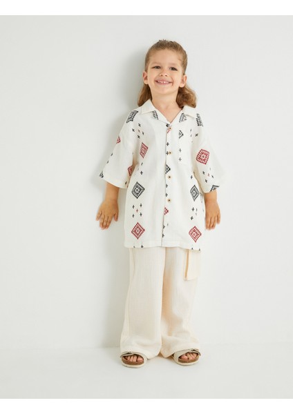 Kısa Kollu Gömlek Baskı Detaylı Tek Cepli Pamuklu