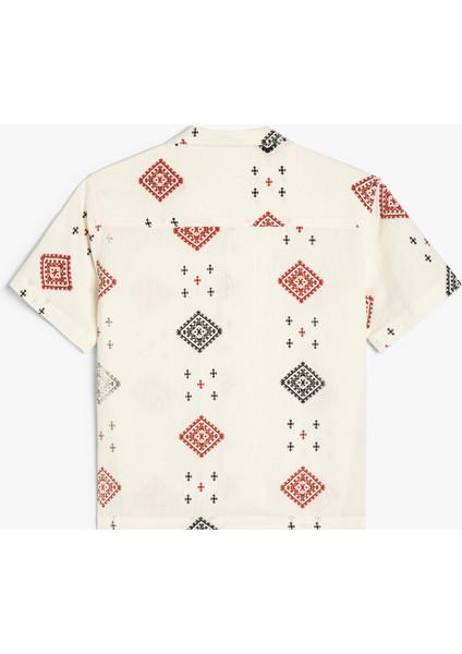 Kısa Kollu Gömlek Baskı Detaylı Tek Cepli Pamuklu modelleri