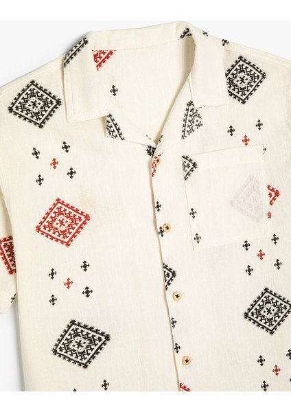 Kısa Kollu Gömlek Baskı Detaylı Tek Cepli Pamuklu fırsatları