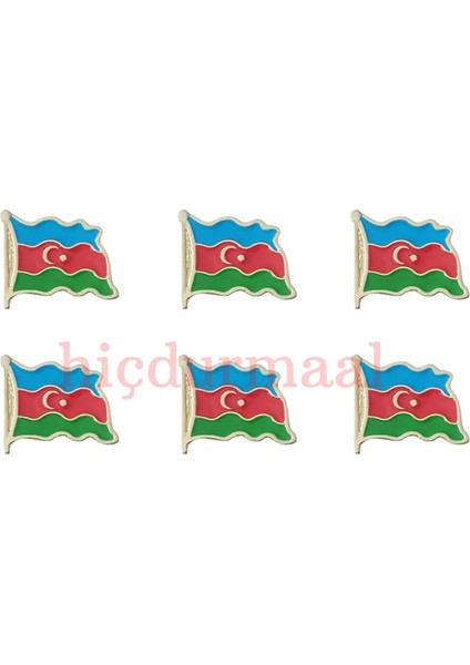 Dalgalı Azerbaycan Bayrağı Tasarımlı Gold Renk Metal Rozet 1 Paket 6'lı