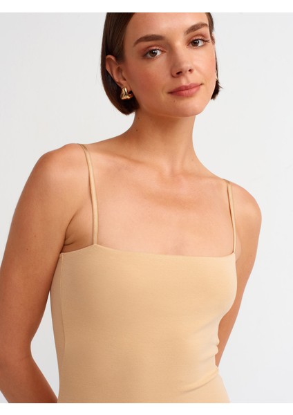 91129 Vücuda Oturan Askılı Mini Elbise-Bej fırsatları