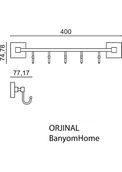 KU10-058.4 Mat Siyah Paslanmaz Pirinç Kumru 5'li Askılık Havluluk Banyo Askısı