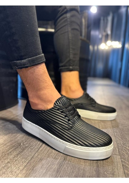 Knack Fitilli Desenli Günlük Ayakkabı 076 Siyah (Beyaz Taban)