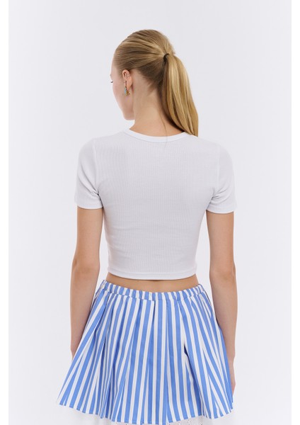 Palmiye Baskı Detaylı Crop Tişört Beyaz indirimleri