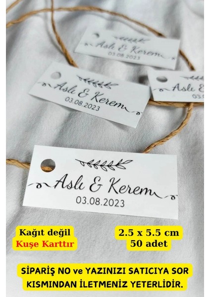 50 Adet Kişiye Özel Paketleme Etiketi - Hasır Ipli Düğün, Nişan, Nikah, Hediye Etiketi